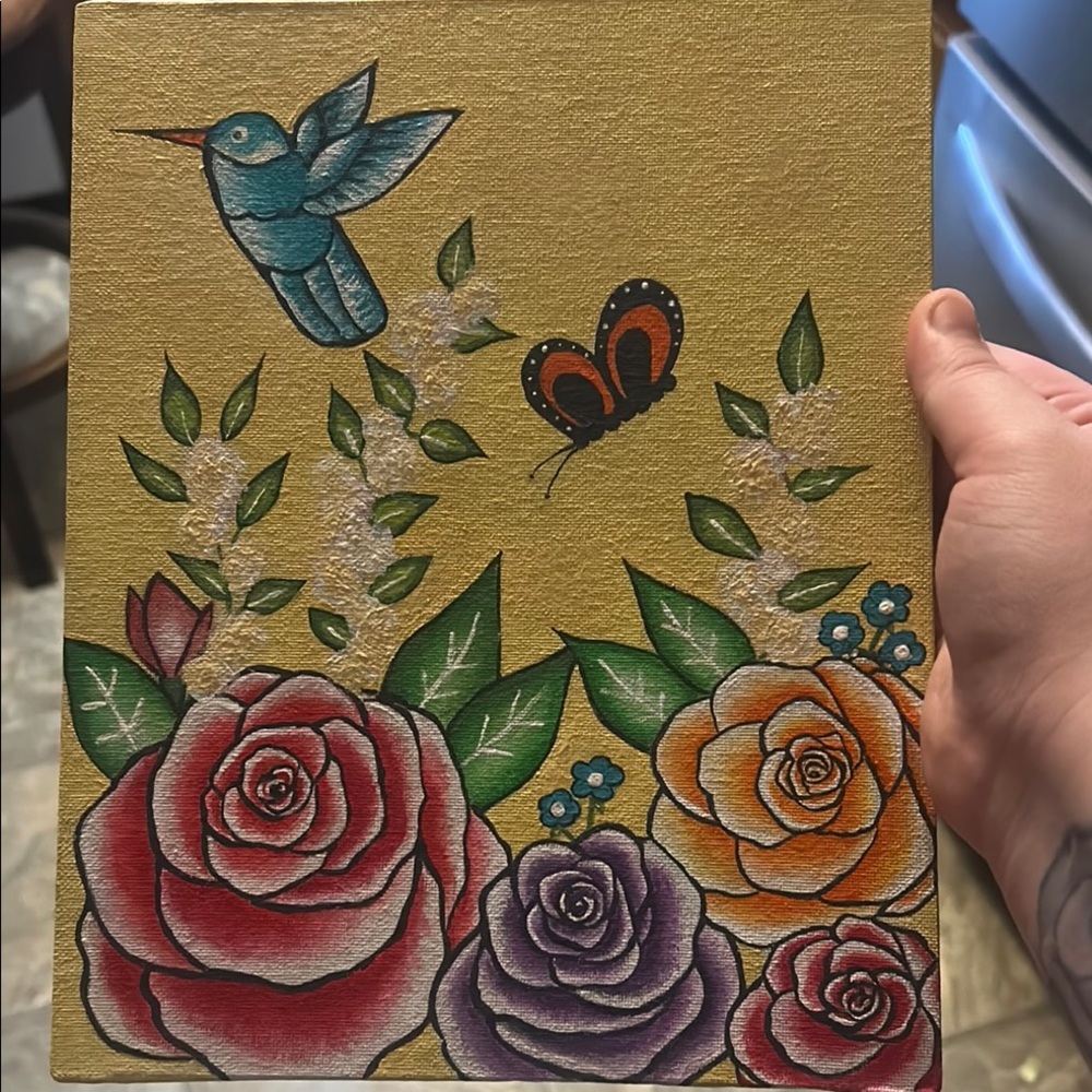 Floral and Hummingbird Canvas Art
